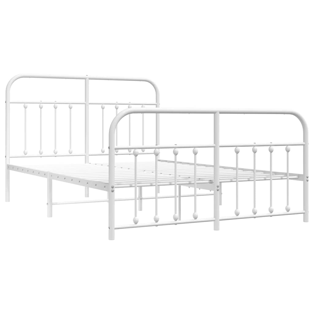 Metal Bed Frame without Mattress with Footboard White 150x200cm