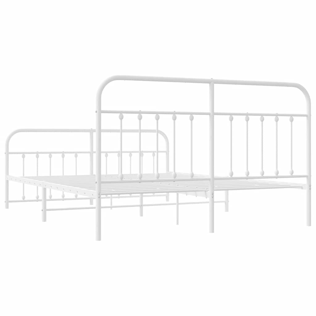 Metal Bed Frame without Mattress with Footboard White 160x200cm