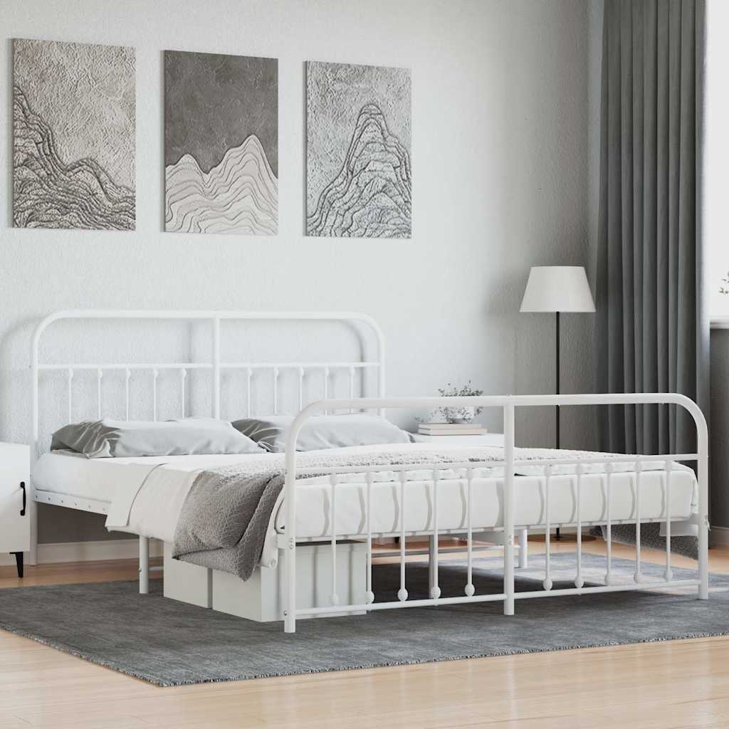 Metal Bed Frame without Mattress with Footboard White 160x200cm