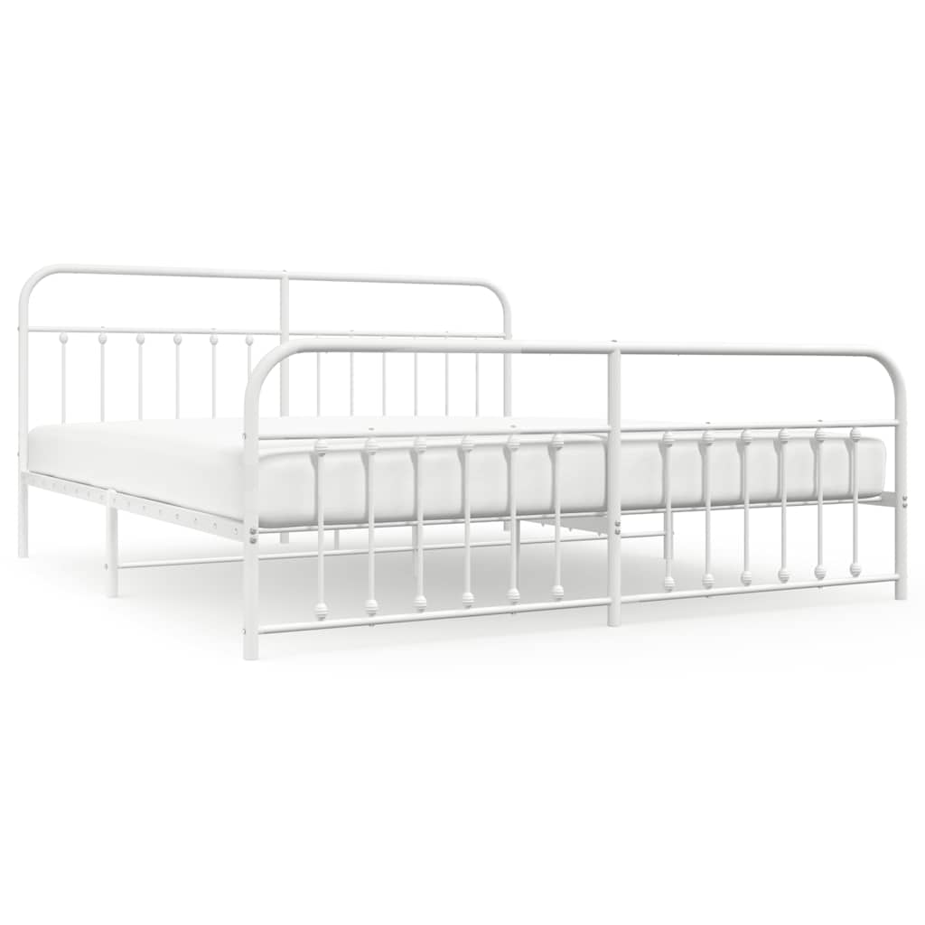 Bed Frame | White | Powder-Coated Steel | Double | Industrial | Bed Frame
