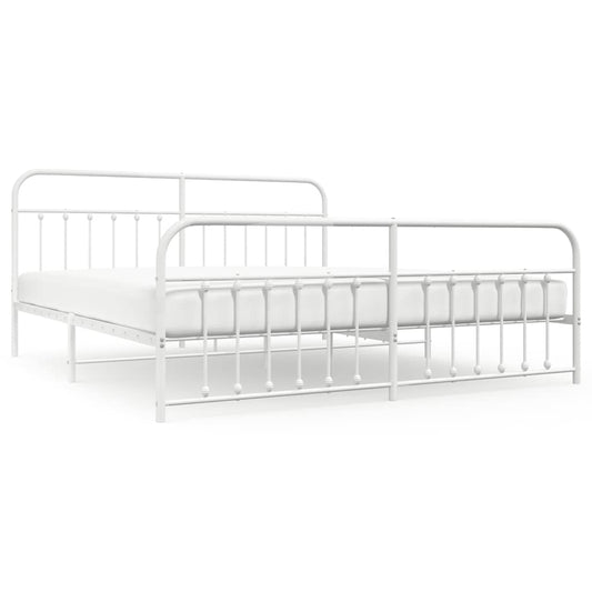 Bed Frame | White | Powder-Coated Steel | Double | Industrial | Bed Frame