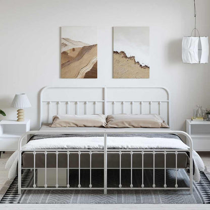 Bed Frame | White | Powder-Coated Steel | Double | Industrial | Bed Frame