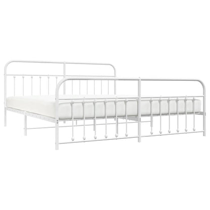 Bed Frame | White | Powder-Coated Steel | Double | Industrial | Bed Frame