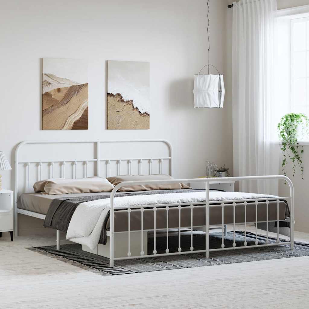 Bed Frame | White | Powder-Coated Steel | Double | Industrial | Bed Frame