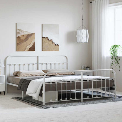 Bed Frame | White | Powder-Coated Steel | Double | Industrial | Bed Frame