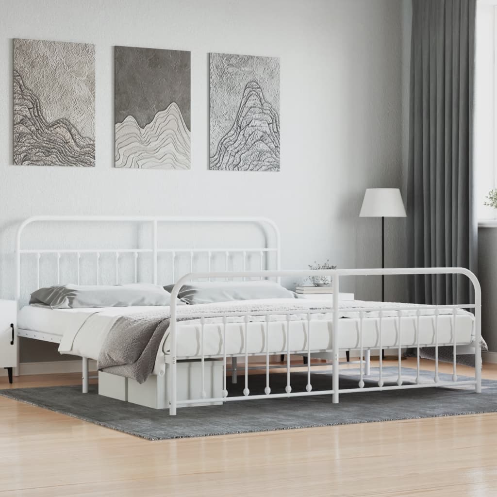 Bed Frame | White | Steel | 200x200 cm | Bed Frame | Rectangular