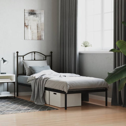 Metal Bed Frame without Mattress with Headboard Black 90x200cm