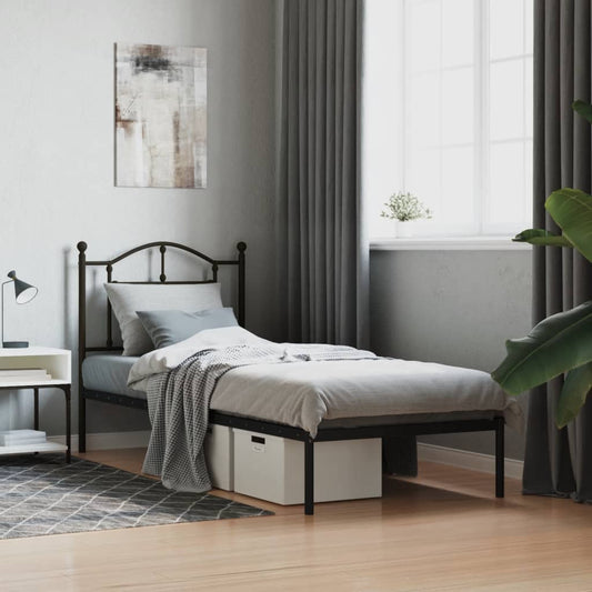 Metal Bed Frame without Mattress with Headboard Black 90x200cm