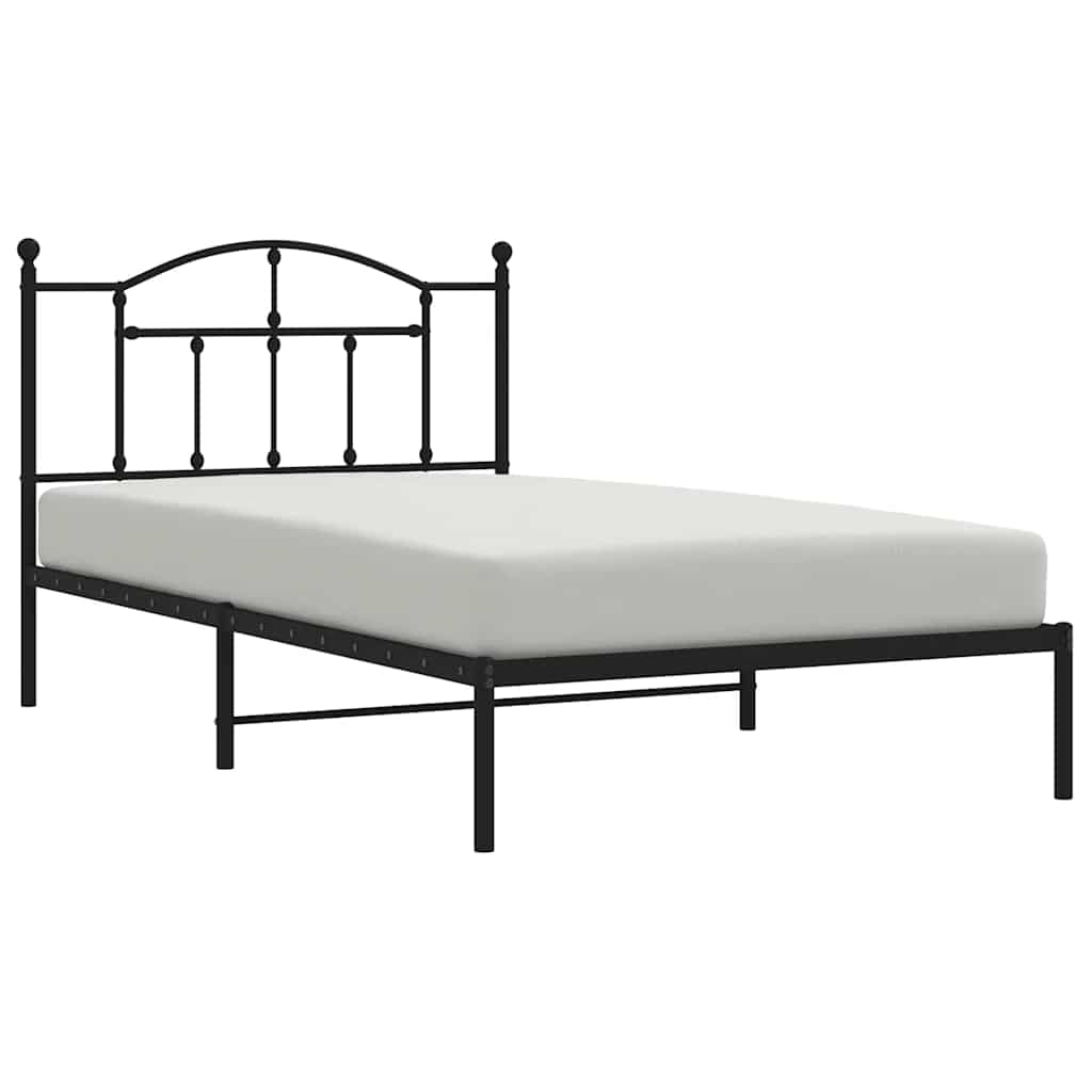 Metal Bed Frame without Mattress with Headboard Black 100x200cm