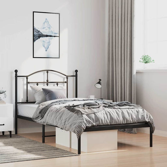 Metal Bed Frame without Mattress with Headboard Black 100x200cm