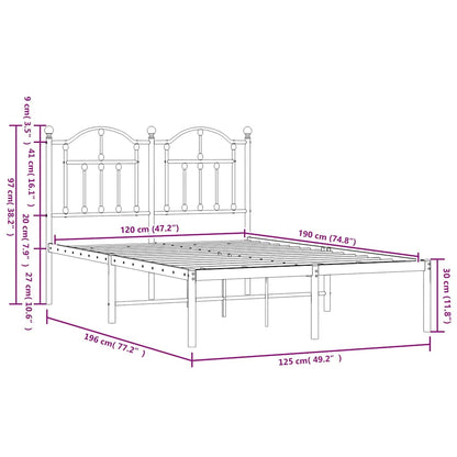 Metal Bed Frame without Mattress with Headboard Black 120x190cm