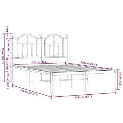 Metal Bed Frame without Mattress with Headboard Black 120x200cm