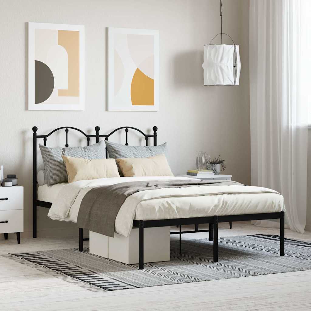 Metal Bed Frame without Mattress with Headboard Black 120x200cm