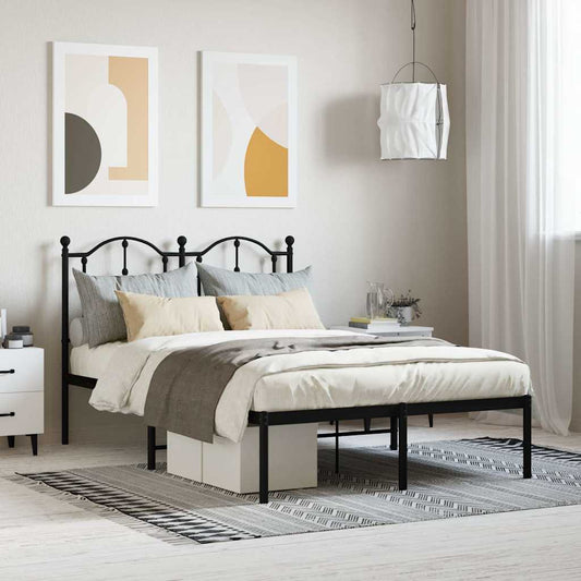 Metal Bed Frame without Mattress with Headboard Black 120x200cm
