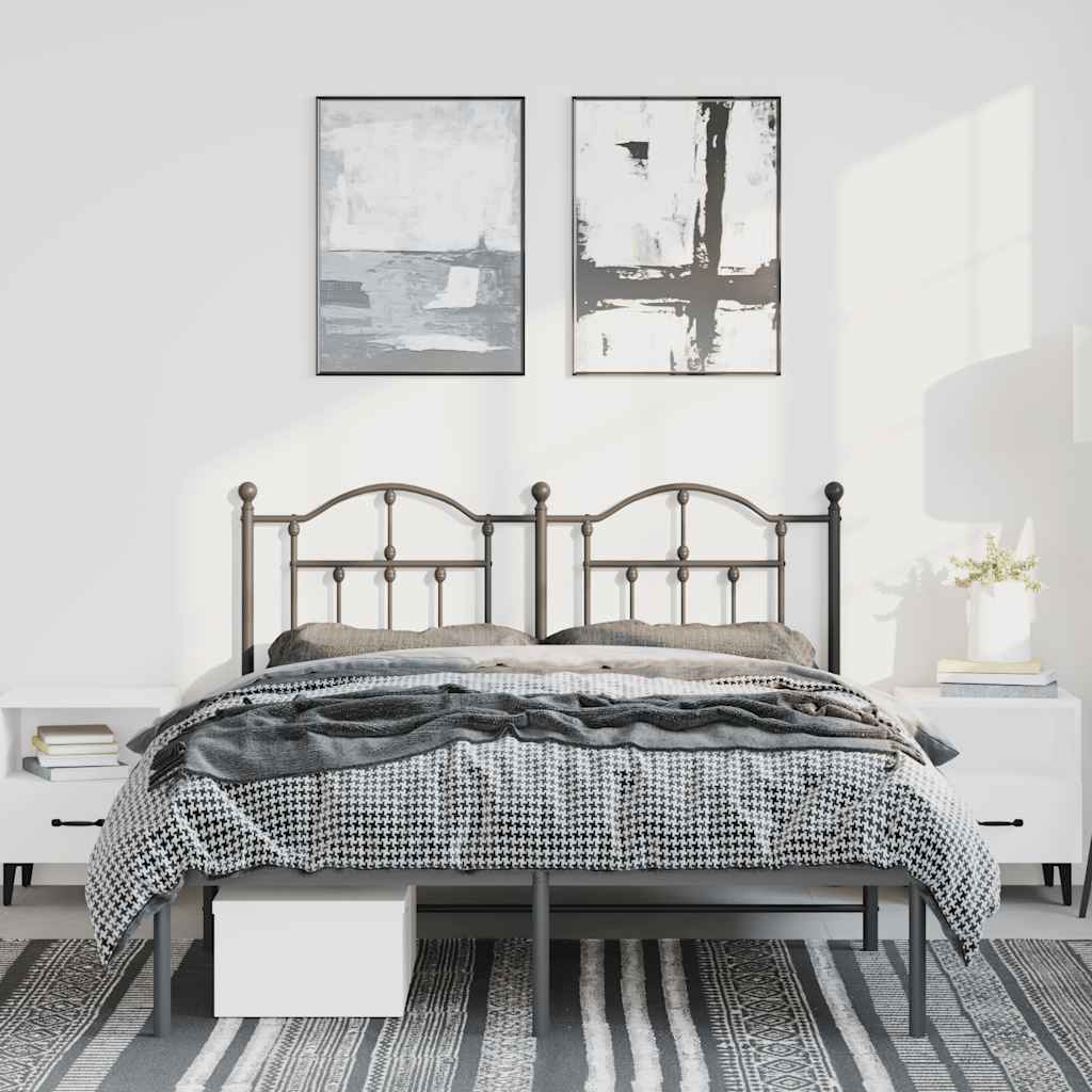 Metal Bed Frame without Mattress with Headboard Black 135x190cm