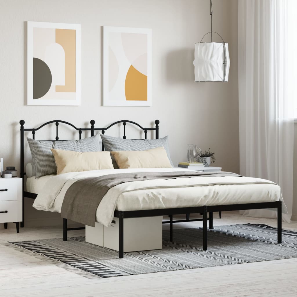 Metal Bed Frame without Mattress with Headboard Black 140x190cm