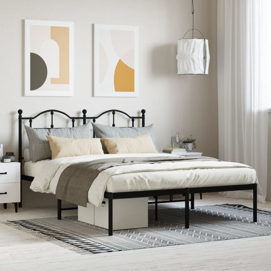 Metal Bed Frame without Mattress with Headboard Black 140x190cm