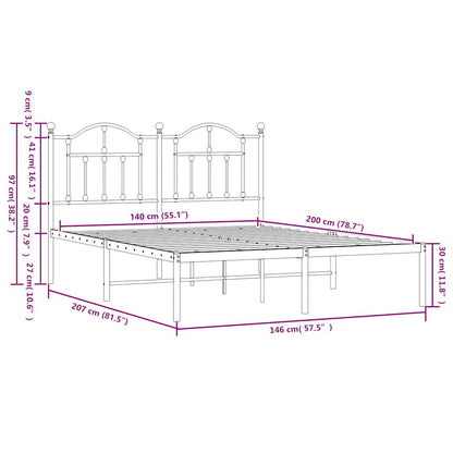 Metal Bed Frame without Mattress with Headboard Black 140x200cm