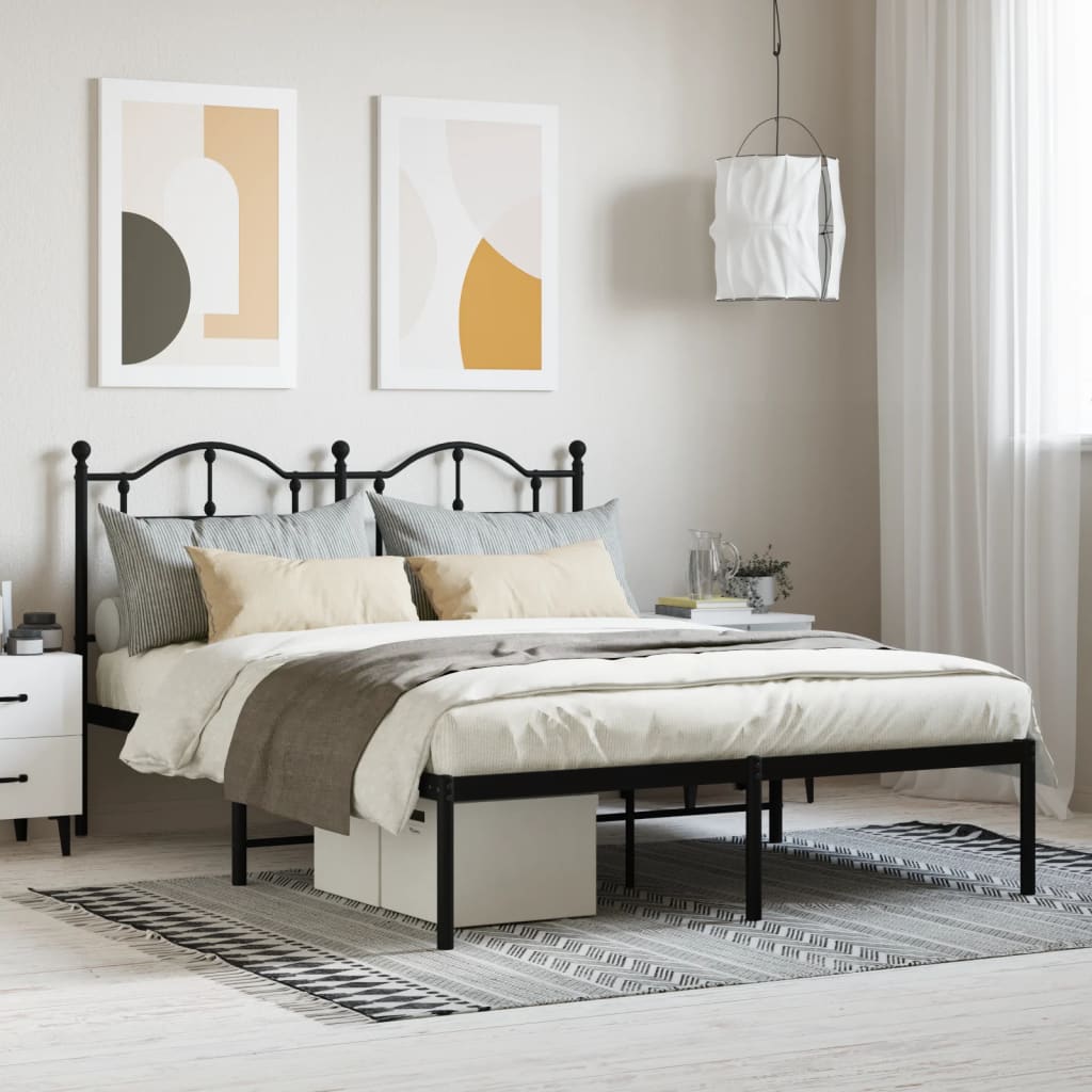 Metal Bed Frame without Mattress with Headboard Black 140x200cm
