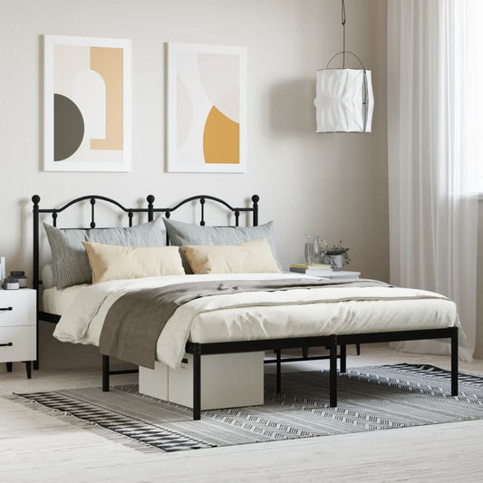 Metal Bed Frame without Mattress with Headboard Black 140x200cm