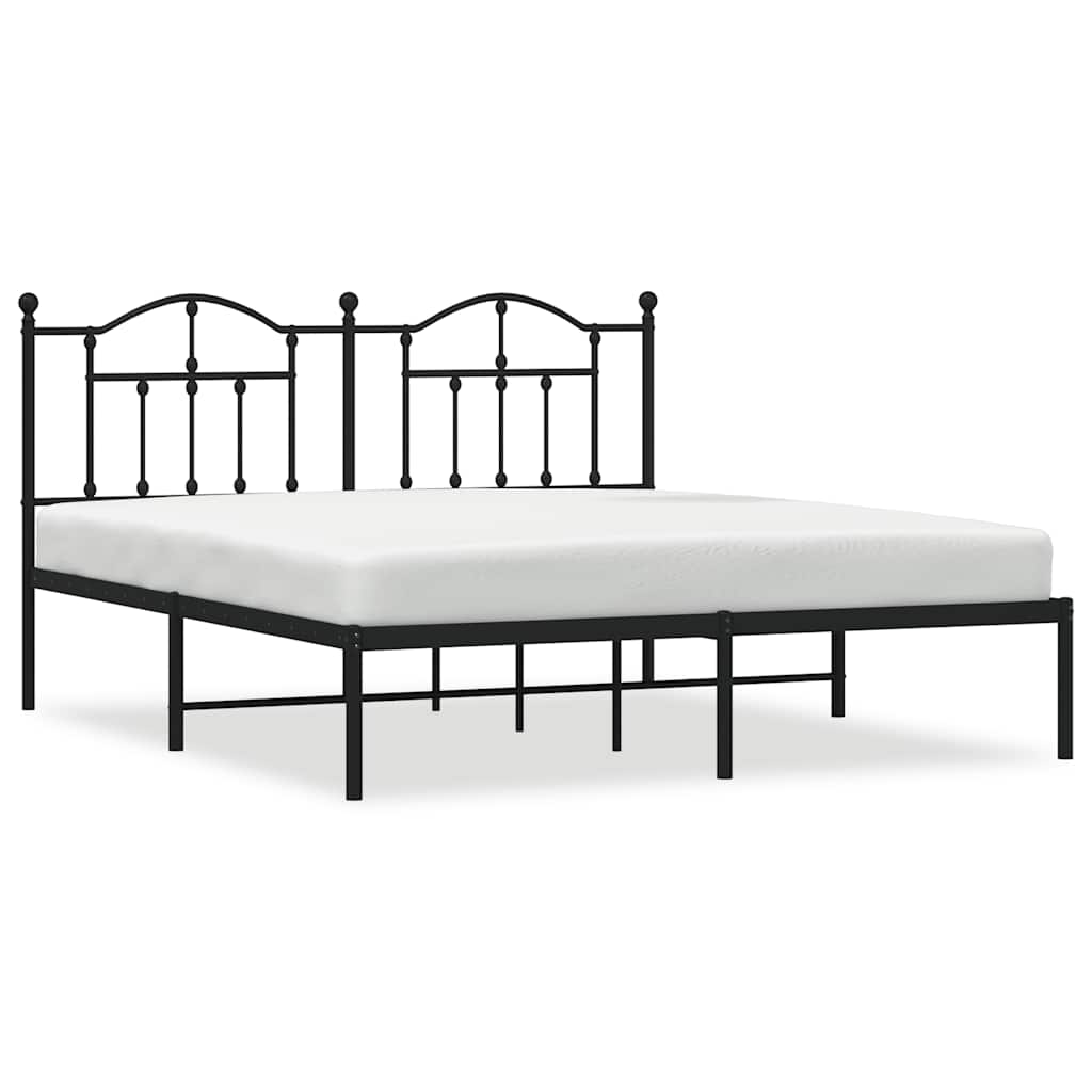 Metal Bed Frame without Mattress with Headboard Black 180x200cm