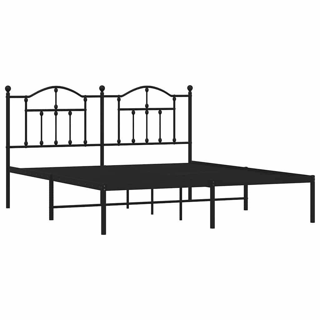 Metal Bed Frame without Mattress with Headboard Black 180x200cm