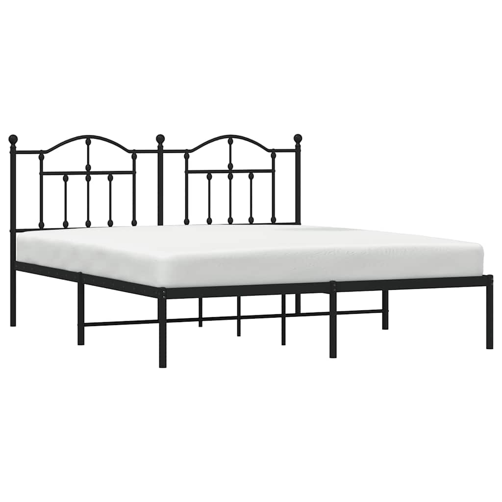 Metal Bed Frame without Mattress with Headboard Black 180x200cm