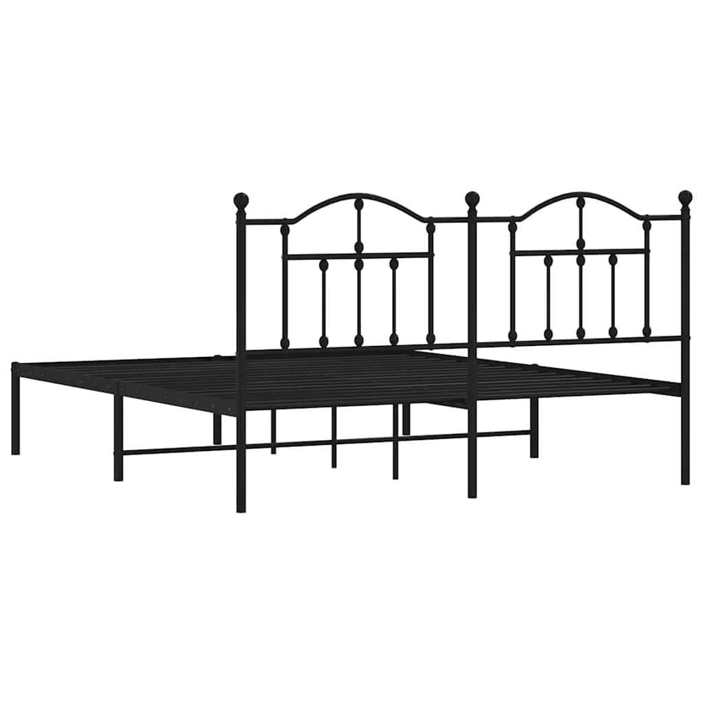 Metal Bed Frame without Mattress with Headboard Black 180x200cm