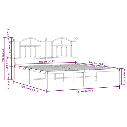 Metal Bed Frame without Mattress with Headboard Black 180x200cm