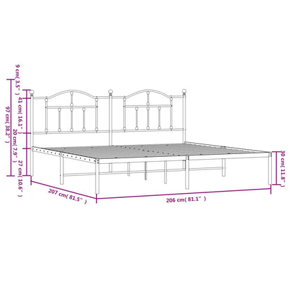 Metal Bed Frame without Mattress with Headboard Black 200x200cm