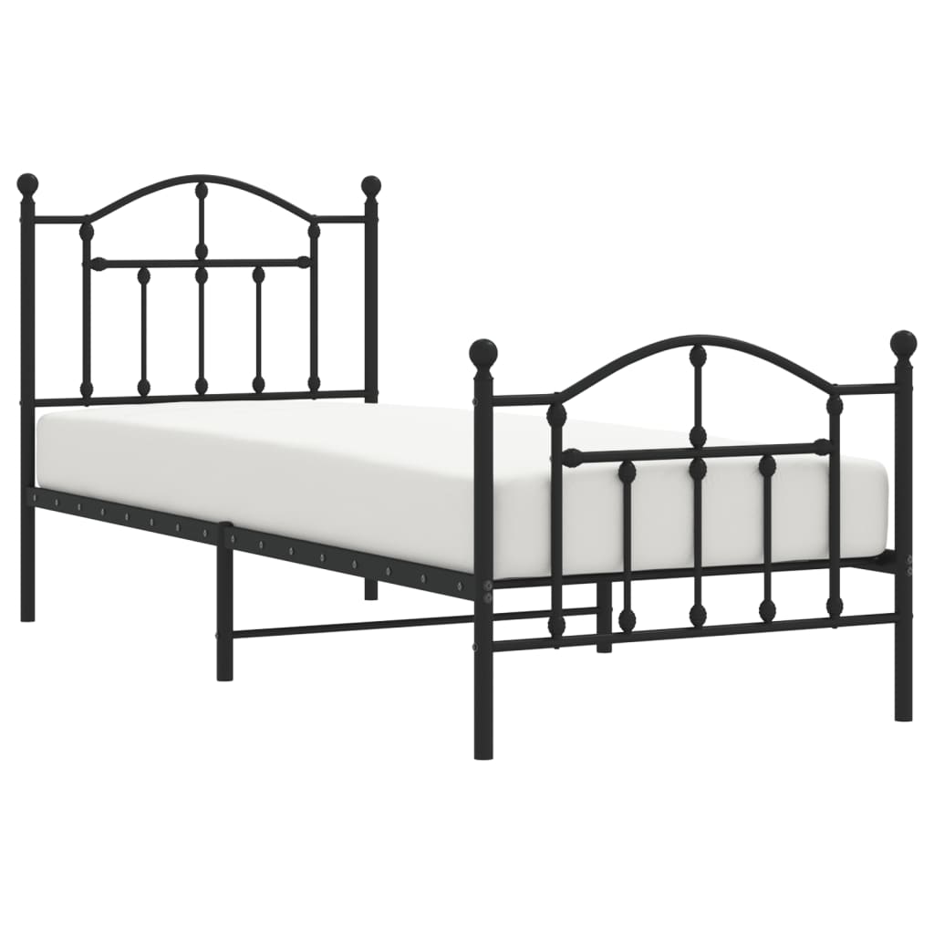 Metal Bed Frame without Mattress with Footboard Black 90x190cm