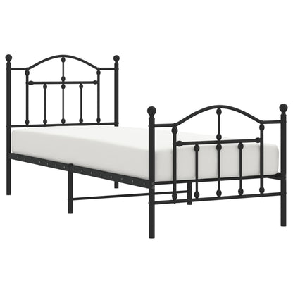 Metal Bed Frame without Mattress with Footboard Black 90x190cm