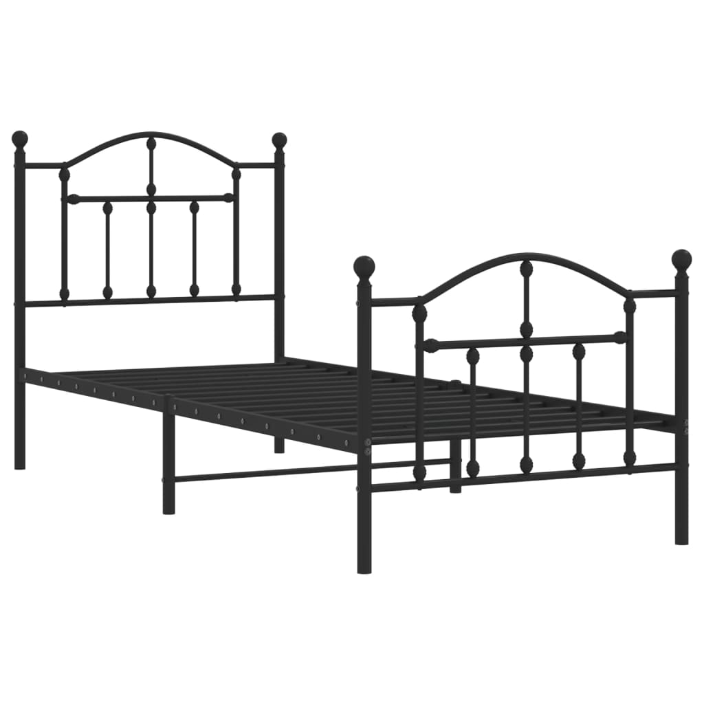 Metal Bed Frame without Mattress with Footboard Black 90x200cm