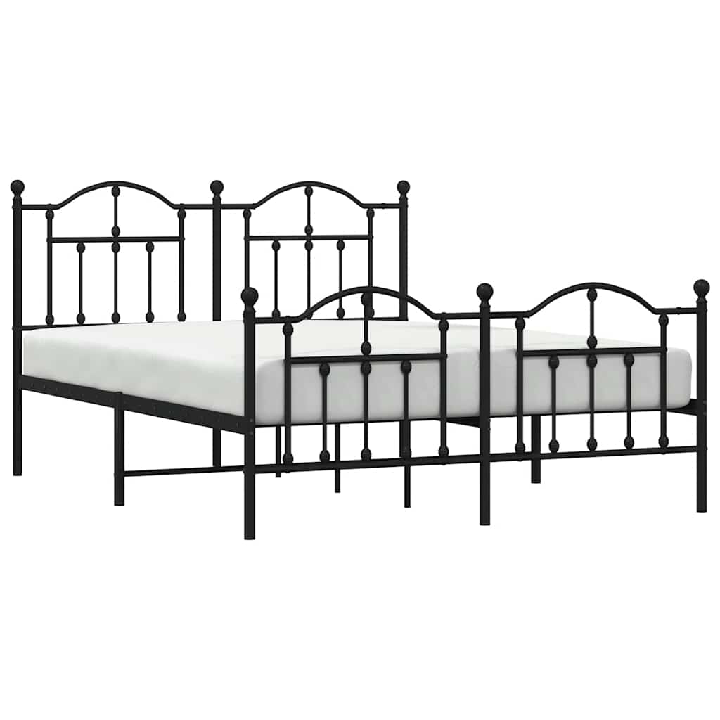 Metal Bed Frame without Mattress with Footboard Black 140x190cm