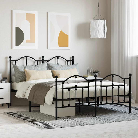 Metal Bed Frame without Mattress with Footboard Black 140x190cm