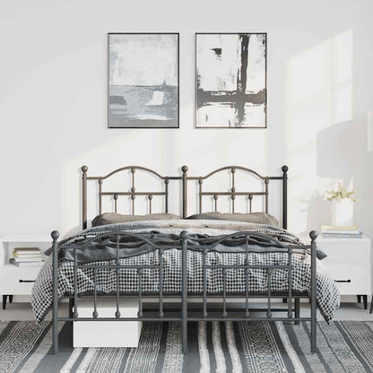 Metal Bed Frame without Mattress with Footboard Black 150x200cm