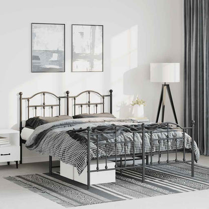 Metal Bed Frame without Mattress with Footboard Black 150x200cm