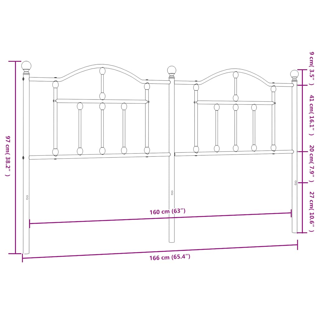 Headboard | Black | Powder-Coated Steel | Double |  Durable  | Headboard