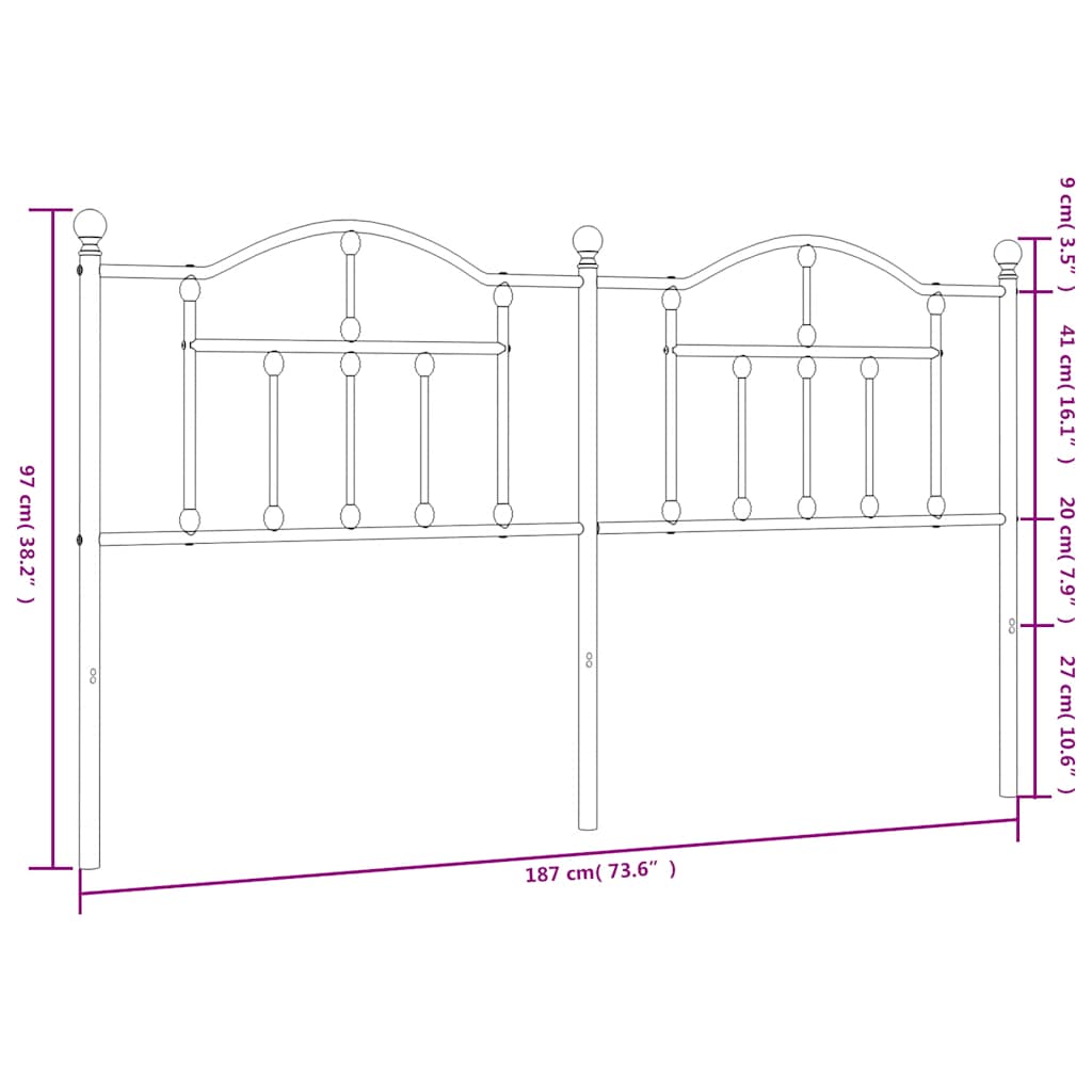 Headboard | Black | Powder-coated Steel | Double Bed | Durable