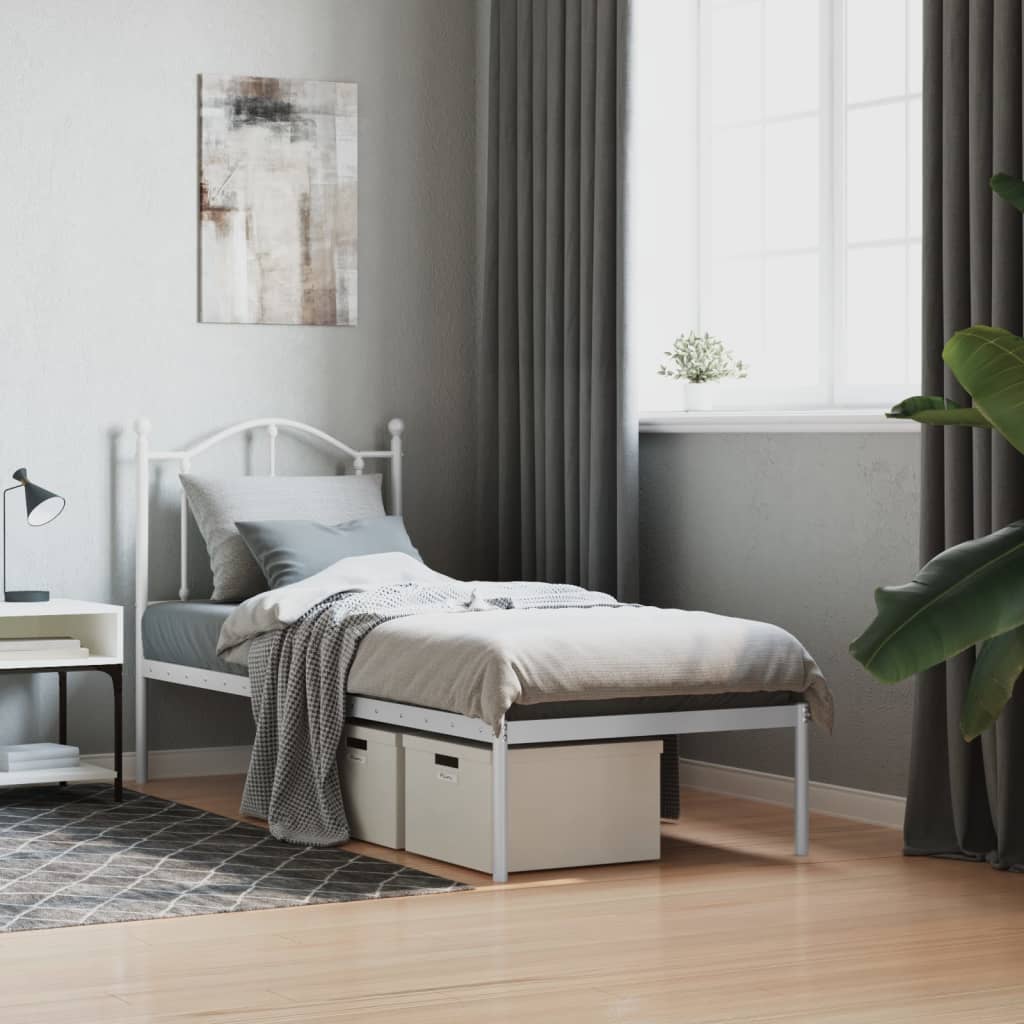Metal Bed Frame without Mattress with Headboard White 75x190cm