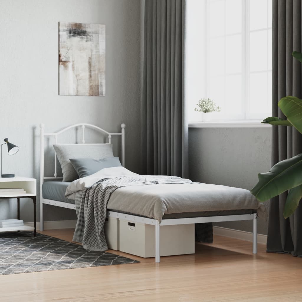 Metal Bed Frame without Mattress with Headboard White 80x200cm