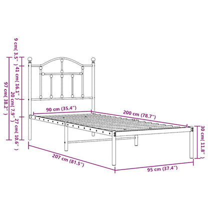 Metal Bed Frame without Mattress with Headboard White 90x200cm