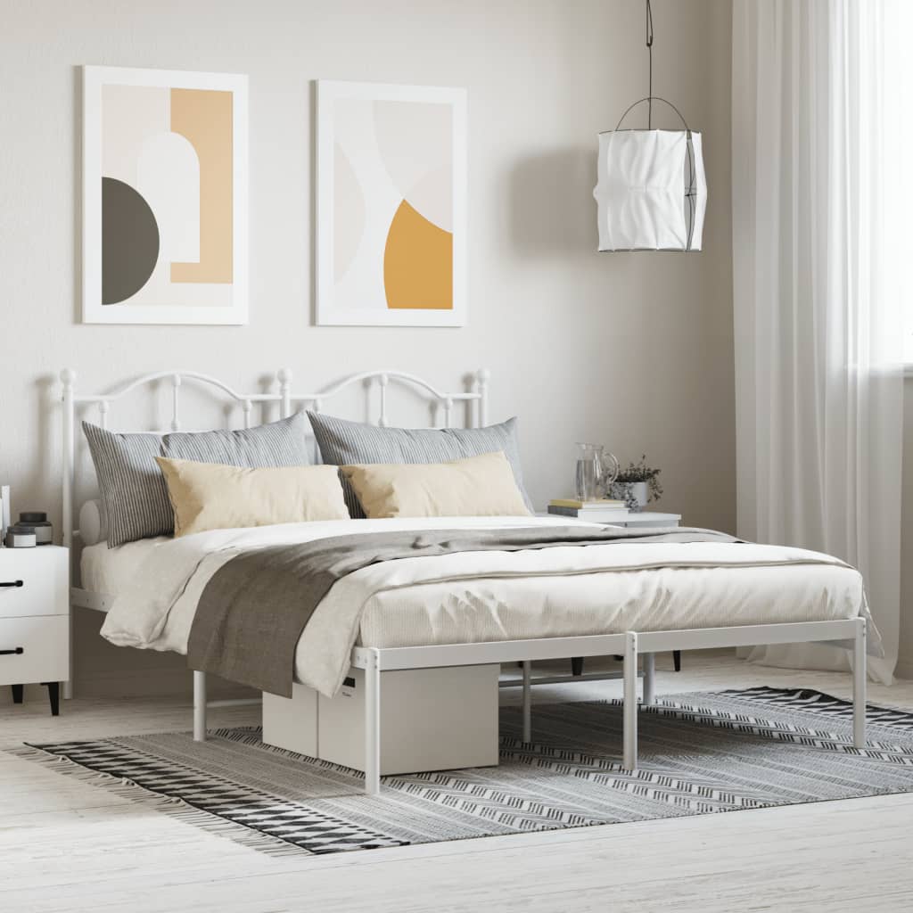 Metal Bed Frame without Mattress with Headboard White 140x200cm