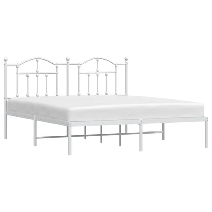 Metal Bed Frame without Mattress with Headboard White 180x200cm