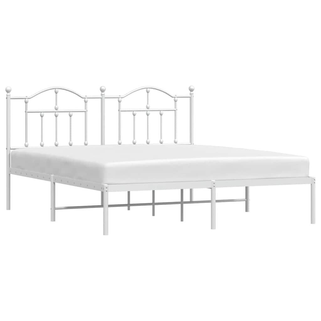 Metal Bed Frame without Mattress with Headboard White 183x213cm