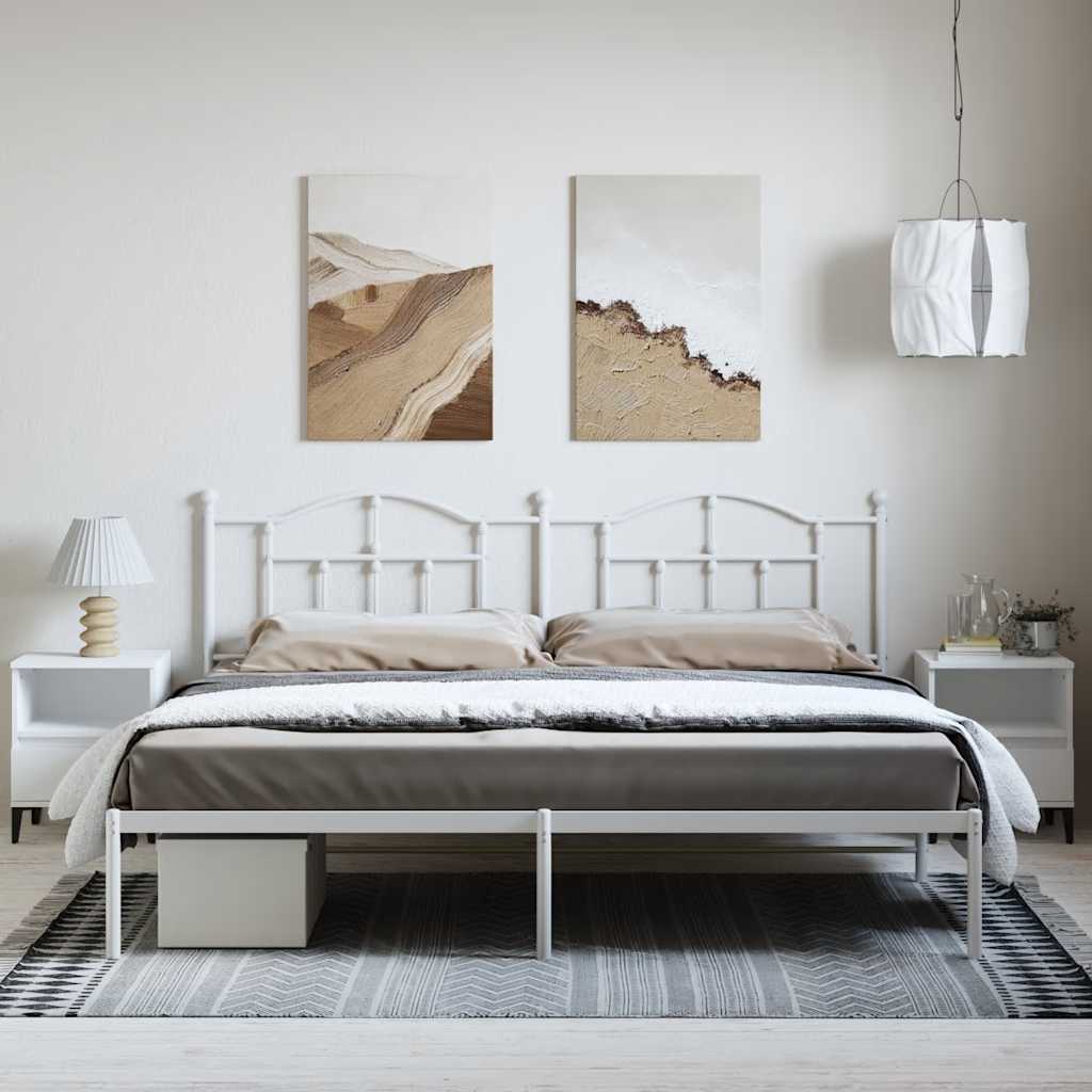 Metal Bed Frame without Mattress with Headboard White 193x203cm