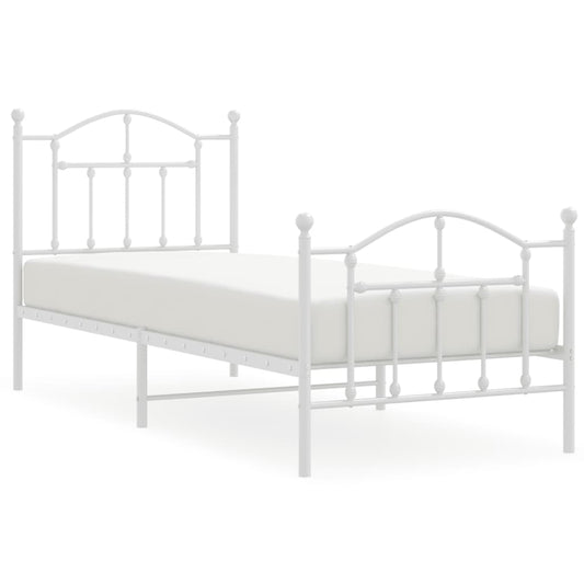 Metal Bed Frame without Mattress with Footboard White 80x200cm