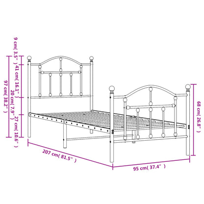 Metal Bed Frame without Mattress with Footboard White 90x200cm
