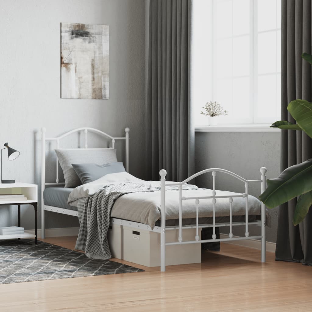 Metal Bed Frame without Mattress with Footboard White 90x200cm
