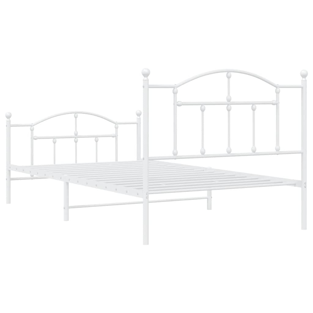 Metal Bed Frame without Mattress with Footboard White 100x200cm
